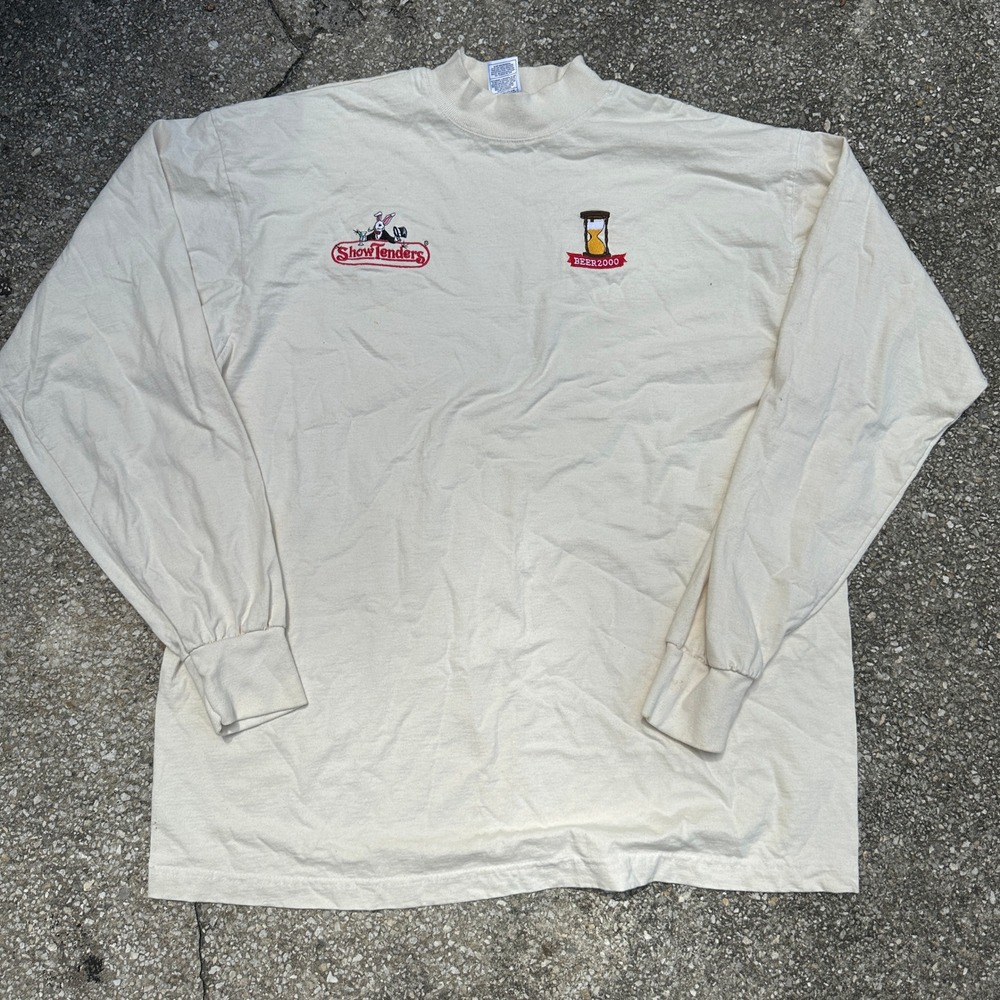 Vintage 90s Fruit of the Loom ShowTenders Beer 2000 Long Sleeve Shirt XXL Cream
